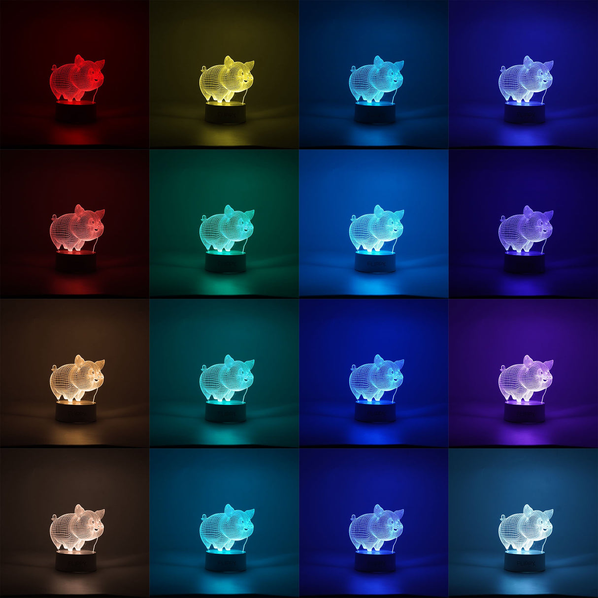 Lampa LED decorativa, Flippy, 3D, Porcusor Gras, din material acril si lumina multicolora, alb