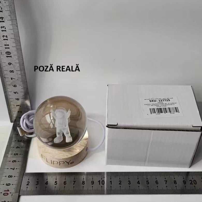 Lampa Led Decorativa, Cu Bila De Cristal Cu Diametru 6Cm, Alimentare Usb, Suport Din Lemn, Lumina