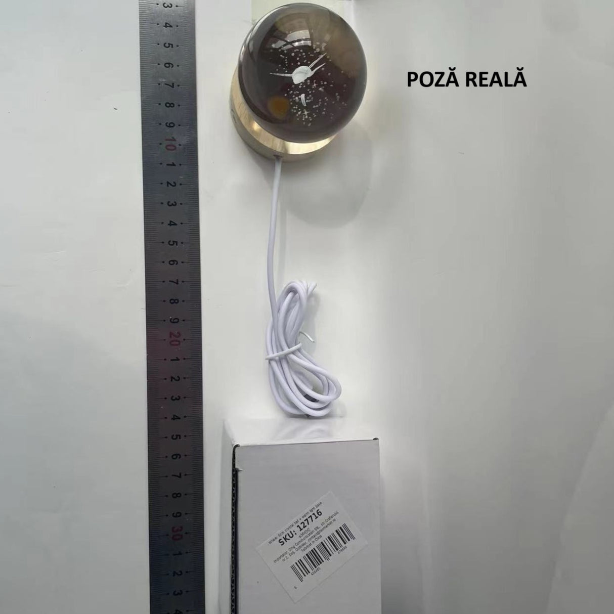 Lampa Led Decorativa, Cu Bila De Cristal Cu Diametru 6Cm, Alimentare Usb, Suport Din Lemn, Lumina