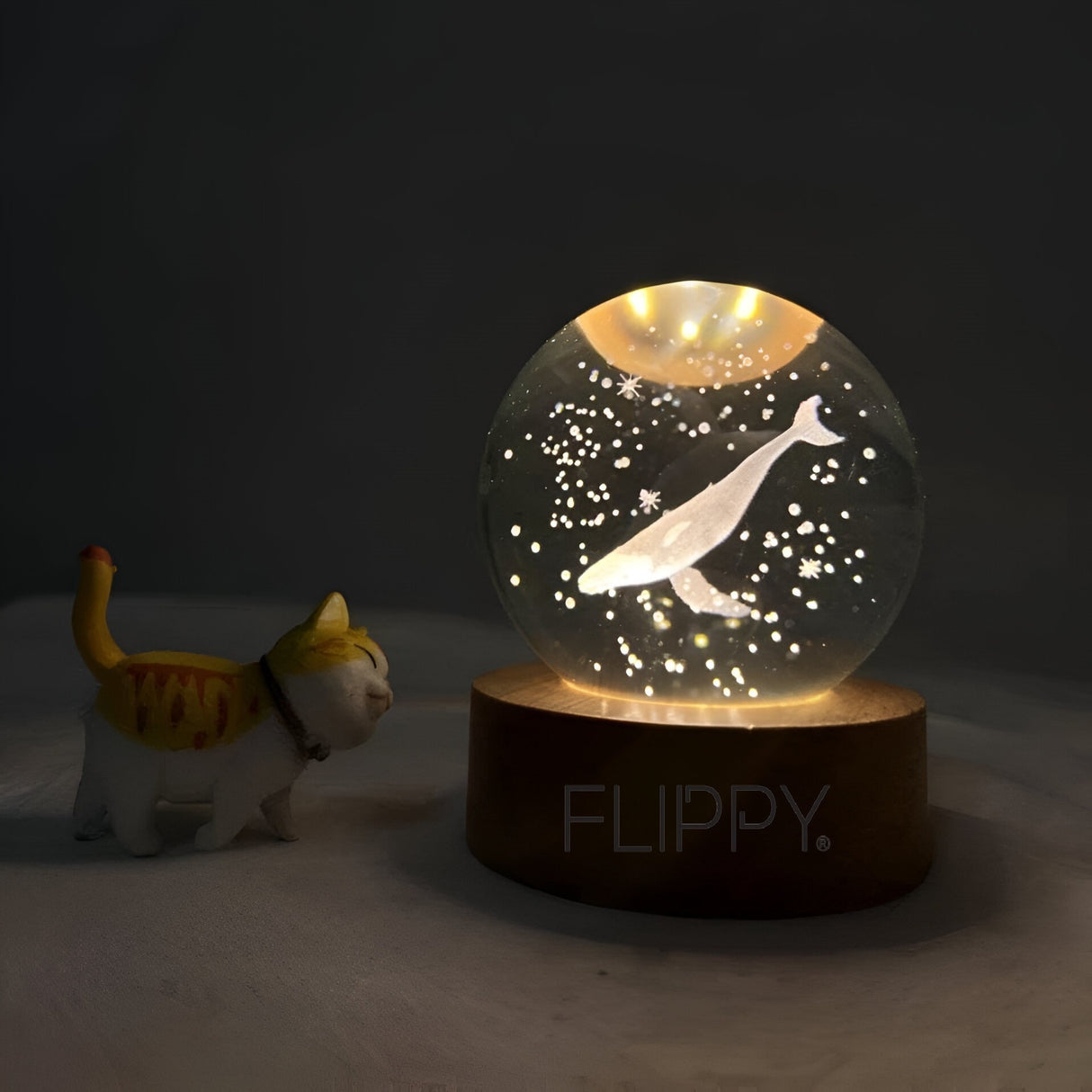 Lampa Led Decorativa, Cu Bila De Cristal Cu Diametru 6Cm, Alimentare Usb, Suport Din Lemn, Lumina