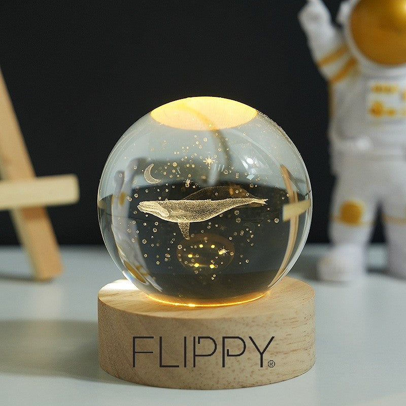 Lampa Led Decorativa, Cu Bila De Cristal Cu Diametru 6Cm, Alimentare Usb, Suport Din Lemn, Lumina