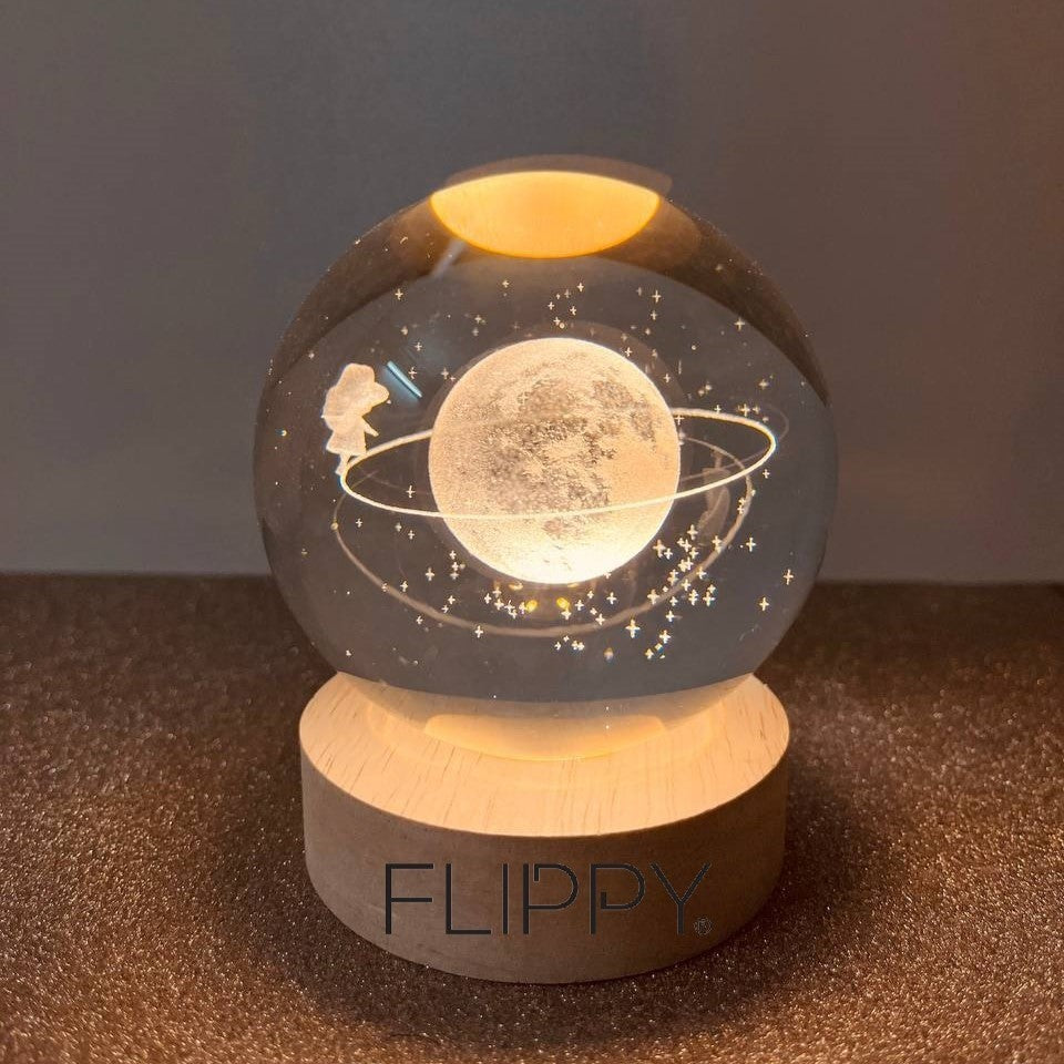 Lampa Led Decorativa, Cu Bila De Cristal Cu Diametru 6Cm, Alimentare Usb, Suport Din Lemn, Lumina