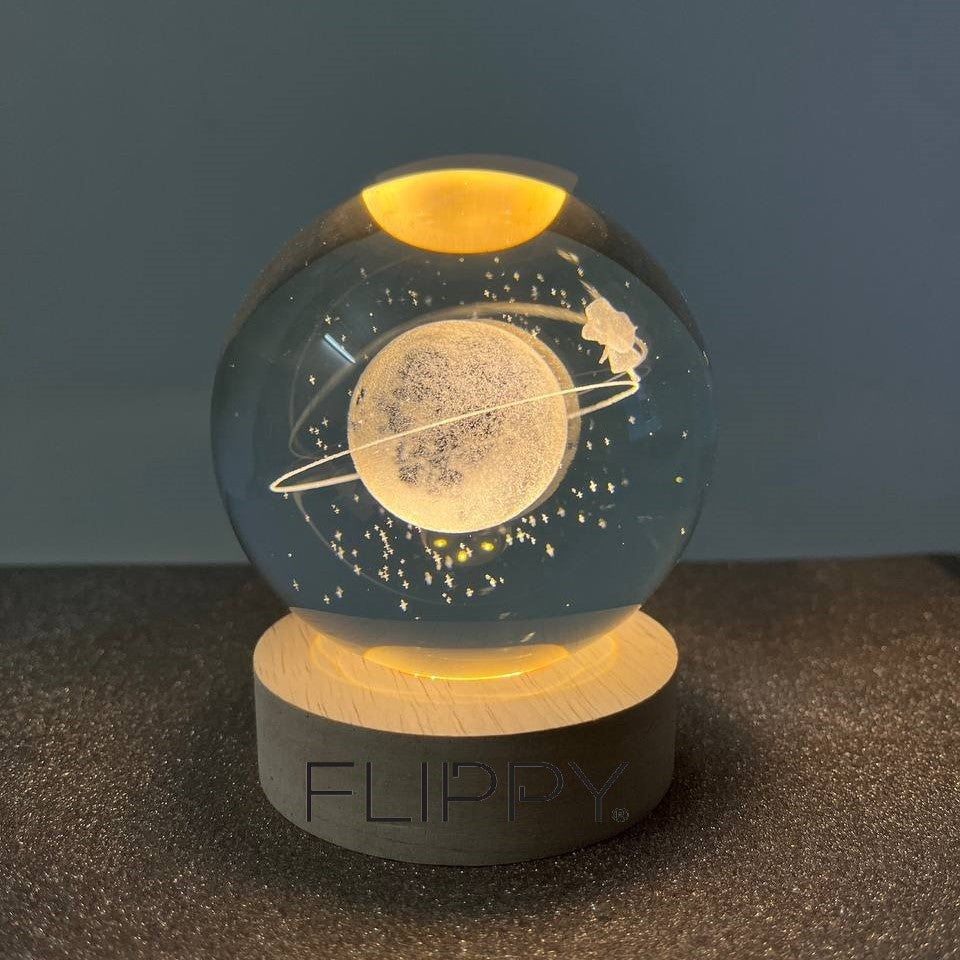 Lampa Led Decorativa, Cu Bila De Cristal Cu Diametru 6Cm, Alimentare Usb, Suport Din Lemn, Lumina