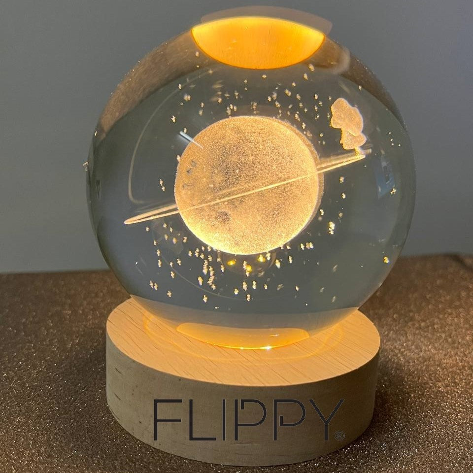 Lampa Led Decorativa, Cu Bila De Cristal Cu Diametru 6Cm, Alimentare Usb, Suport Din Lemn, Lumina