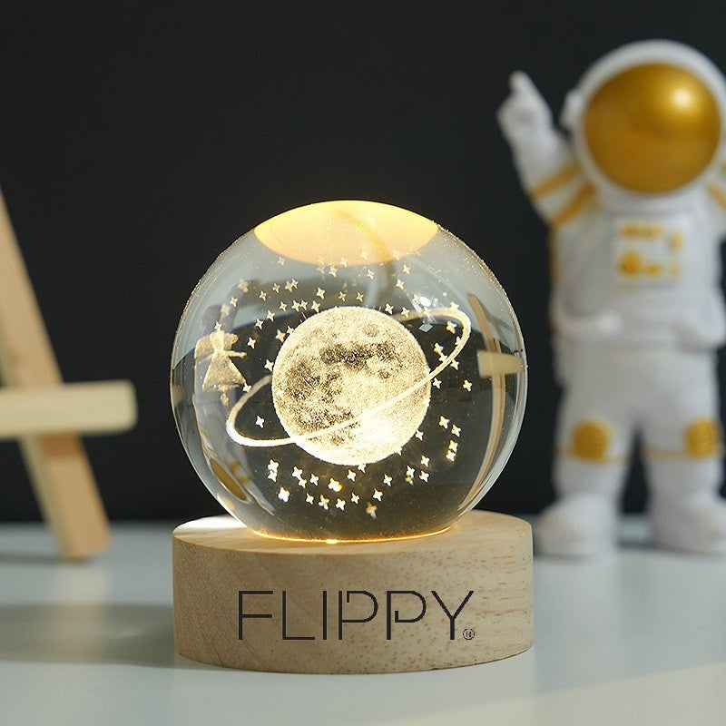 Lampa Led Decorativa, Cu Bila De Cristal Cu Diametru 6Cm, Alimentare Usb, Suport Din Lemn, Lumina