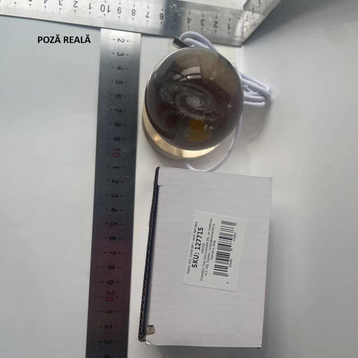 Lampa Led Decorativa, Cu Bila De Cristal Cu Diametru 6Cm, Alimentare Usb, Suport Din Lemn, Lumina