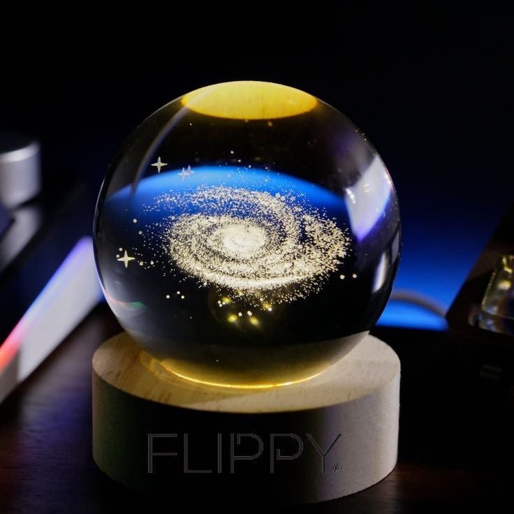 Lampa Led Decorativa, Cu Bila De Cristal Cu Diametru 6Cm, Alimentare Usb, Suport Din Lemn, Lumina