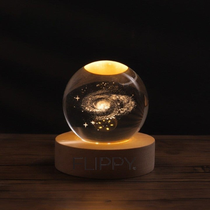 Lampa Led Decorativa, Cu Bila De Cristal Cu Diametru 6Cm, Alimentare Usb, Suport Din Lemn, Lumina