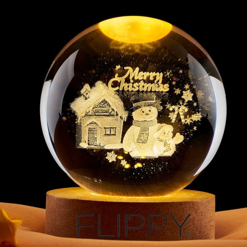 Lampa Led Decorativa, Cu Bila De Cristal Cu Diametru 6Cm, Alimentare Usb, Suport Din Lemn, Lumina