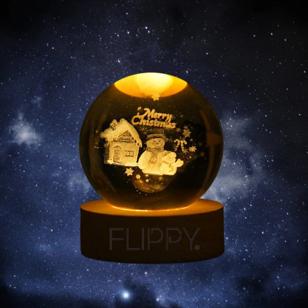 Lampa Led Decorativa, Cu Bila De Cristal Cu Diametru 6Cm, Alimentare Usb, Suport Din Lemn, Lumina