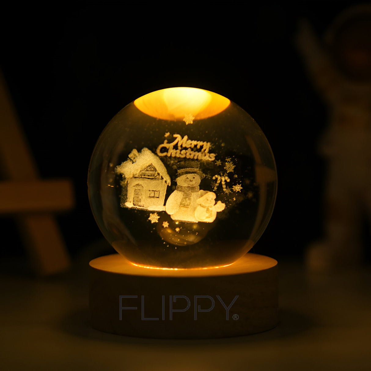 Lampa Led Decorativa, Cu Bila De Cristal Cu Diametru 6Cm, Alimentare Usb, Suport Din Lemn, Lumina