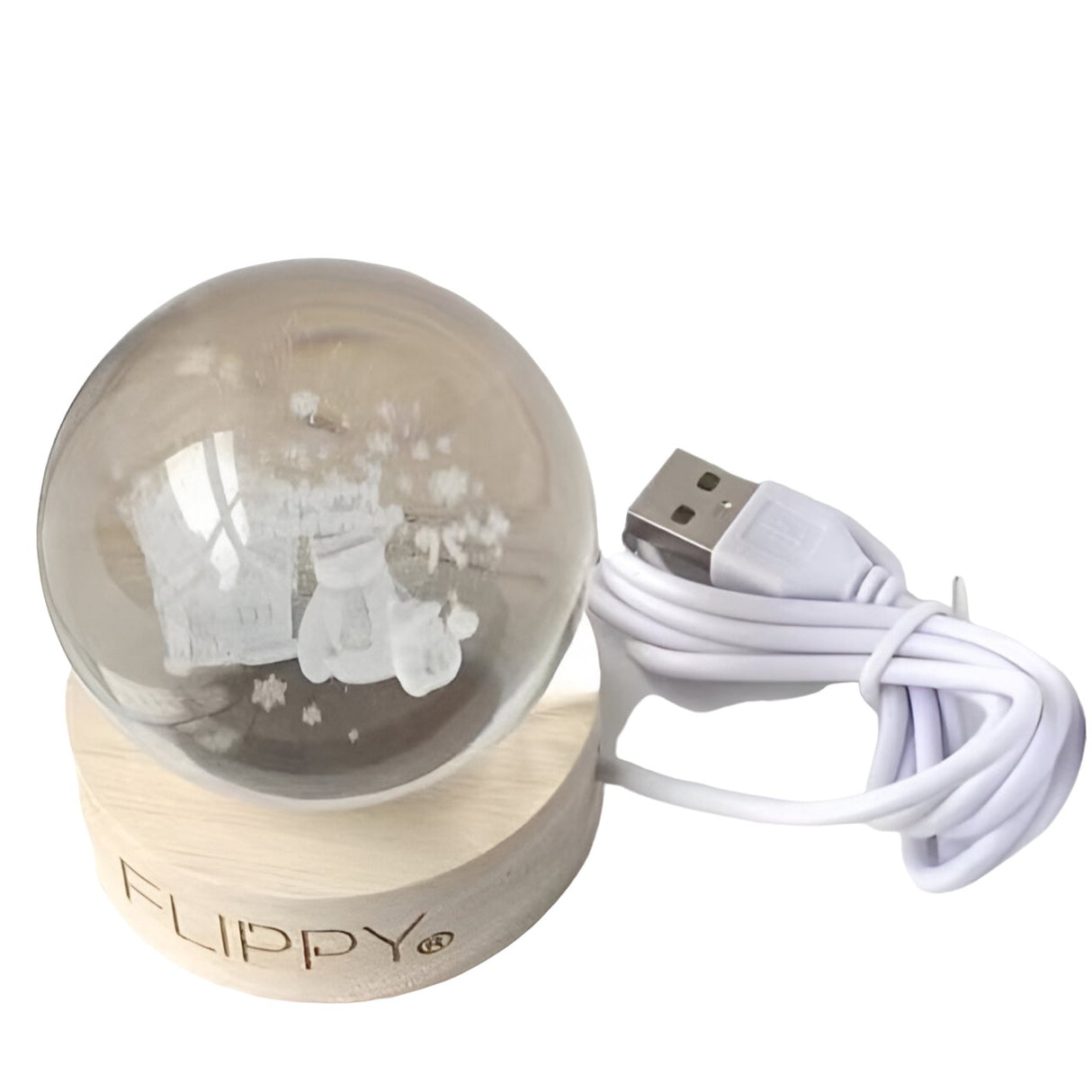 Lampa Led Decorativa, Cu Bila De Cristal Cu Diametru 6Cm, Alimentare Usb, Suport Din Lemn, Lumina - vivimall.ro