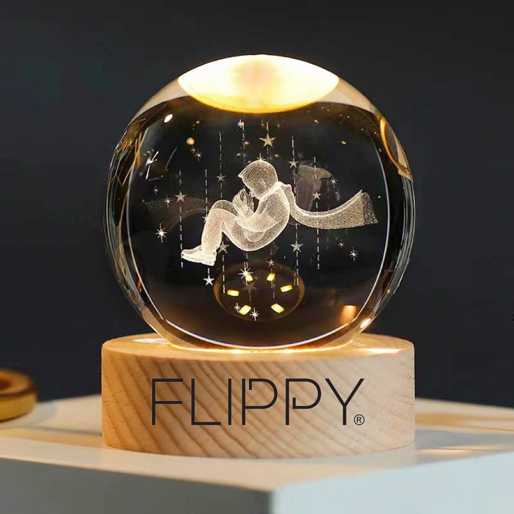 Lampa Led Decorativa, Cu Bila De Cristal Cu Diametru 6Cm, Alimentare Usb, Suport Din Lemn, Lumina