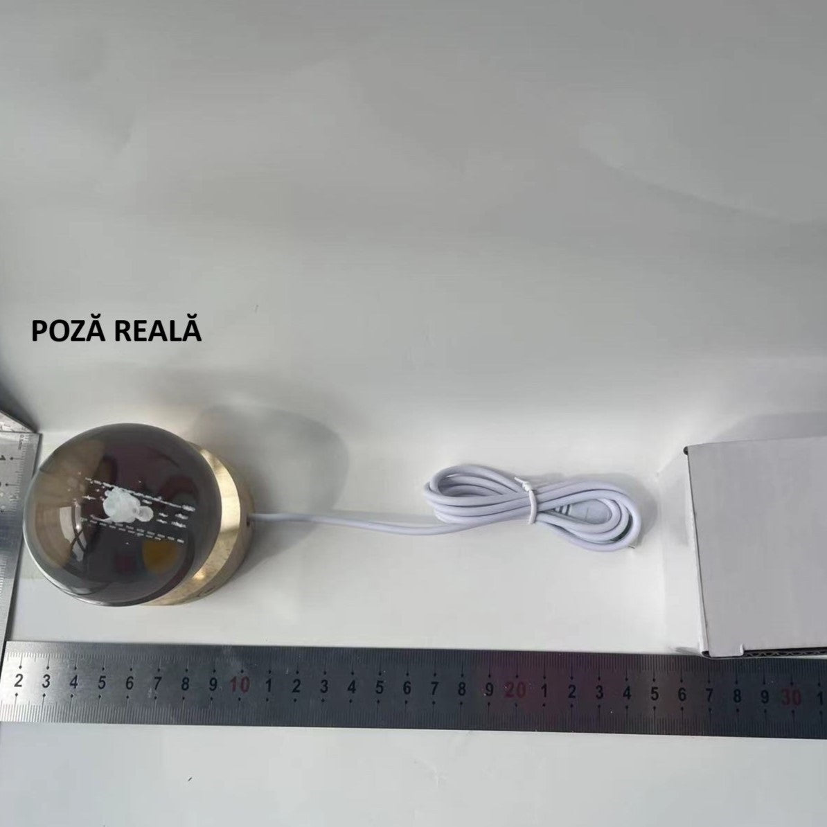 Lampa Led Decorativa, Cu Bila De Cristal Cu Diametru 6Cm, Alimentare Usb, Suport Din Lemn, Lumina