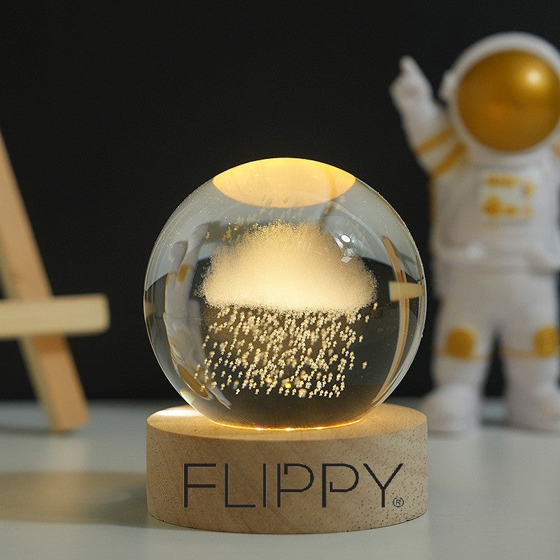 Lampa Led Decorativa, Cu Bila De Cristal Cu Diametru 6Cm, Alimentare Usb, Suport Din Lemn, Lumina