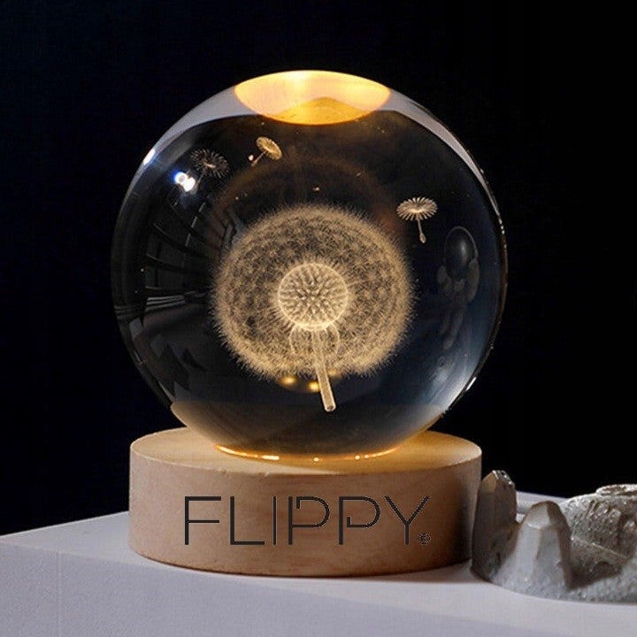 Lampa Led Decorativa, Cu Bila De Cristal Cu Diametru 6Cm, Alimentare Usb, Suport Din Lemn, Lumina