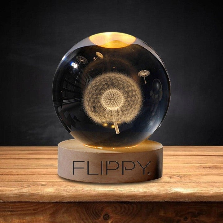 Lampa Led Decorativa, Cu Bila De Cristal Cu Diametru 6Cm, Alimentare Usb, Suport Din Lemn, Lumina