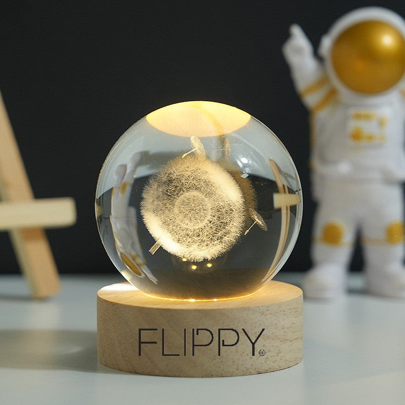 Lampa Led Decorativa, Cu Bila De Cristal Cu Diametru 6Cm, Alimentare Usb, Suport Din Lemn, Lumina