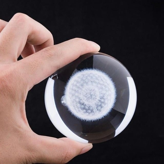 Lampa Led Decorativa, Cu Bila De Cristal Cu Diametru 6Cm, Alimentare Usb, Suport Din Lemn, Lumina