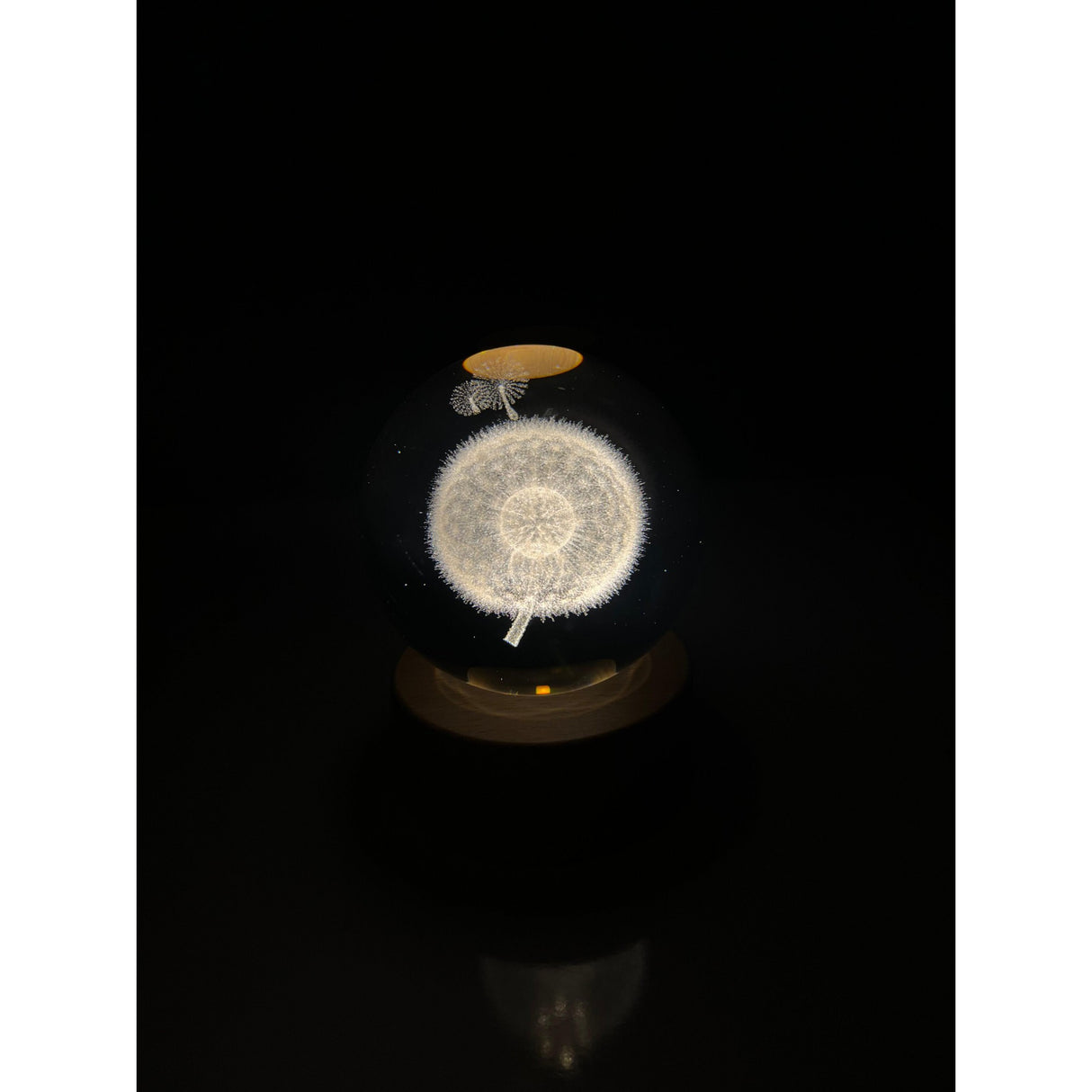 Lampa Led Decorativa, Cu Bila De Cristal Cu Diametru 6Cm, Alimentare Usb, Suport Din Lemn, Lumina