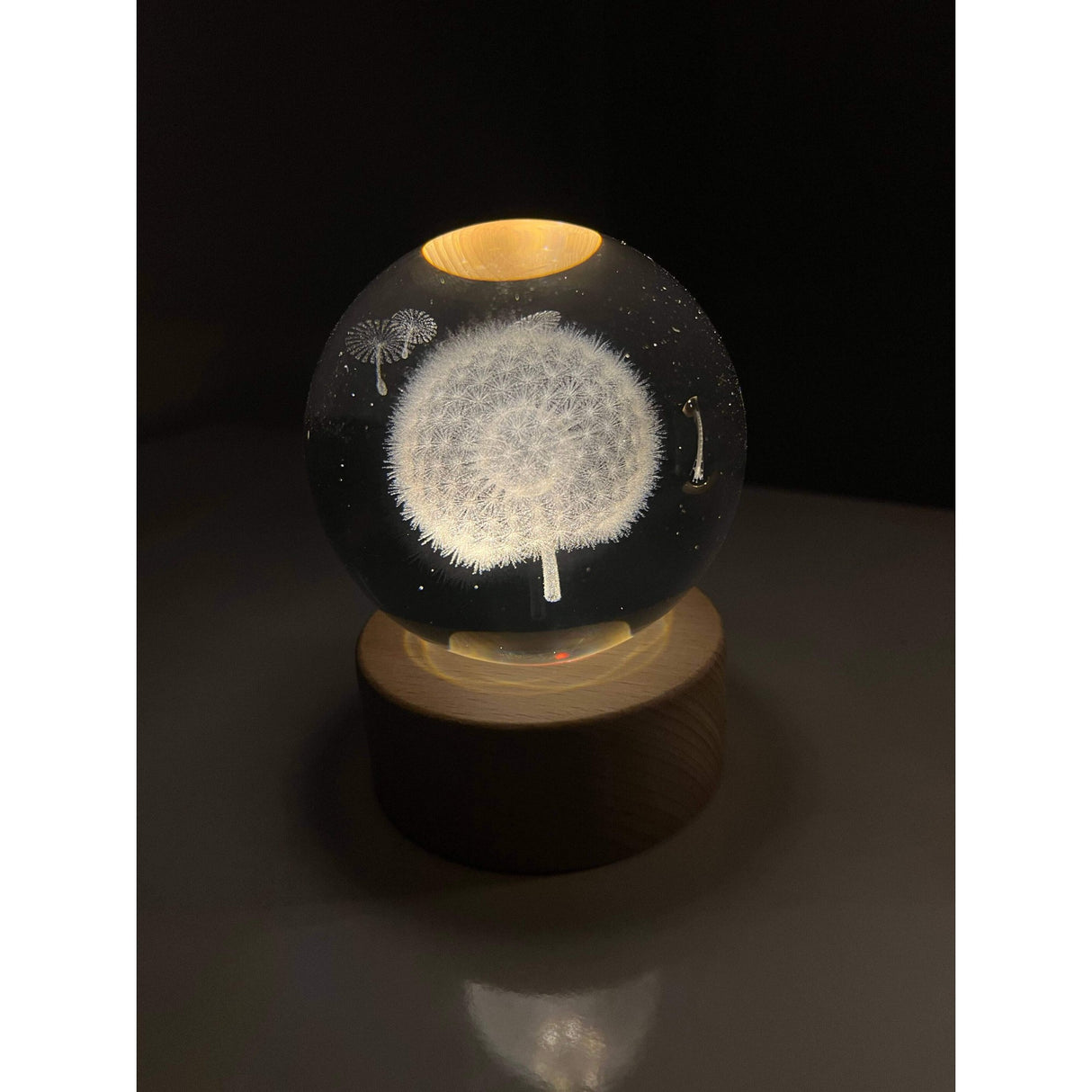 Lampa Led Decorativa, Cu Bila De Cristal Cu Diametru 6Cm, Alimentare Usb, Suport Din Lemn, Lumina