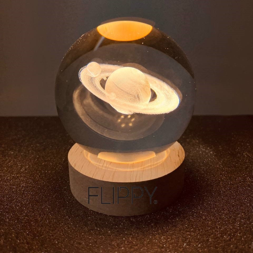 Lampa Led Decorativa, Cu Bila De Cristal Cu Diametru 6Cm, Alimentare Usb, Suport Din Lemn, Lumina