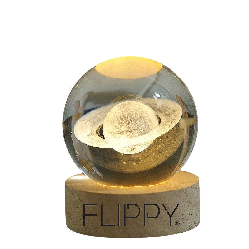 Lampa Led Decorativa, Cu Bila De Cristal Cu Diametru 6Cm, Alimentare Usb, Suport Din Lemn, Lumina - vivimall.ro