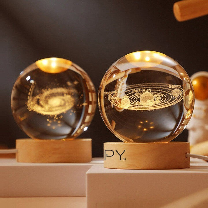 Lampa Led Decorativa, Cu Bila De Cristal Cu Diametru 6Cm, Alimentare Usb, Suport Din Lemn, Lumina - vivimall.ro