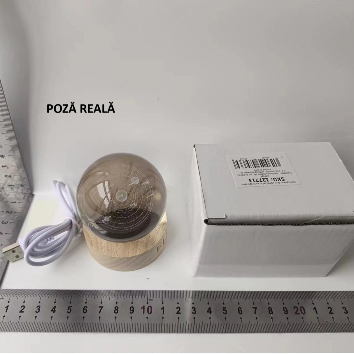 Lampa Led Decorativa, Cu Bila De Cristal Cu Diametru 6Cm, Alimentare Usb, Suport Din Lemn, Lumina - vivimall.ro