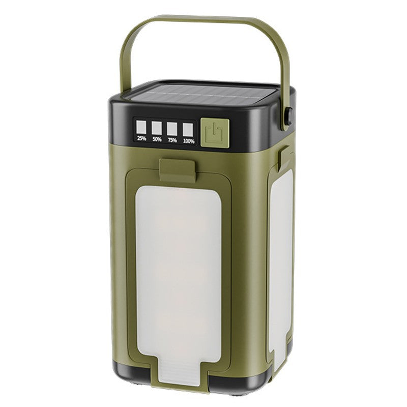 Lampa pentru Camping, Flippy, Lampa Reincarcabila Solar/Retea, Tip Felinar 4 Laturi si Lanterna in Baza, Impermeabila, 12.5 x 7 x 7 cm, Verde