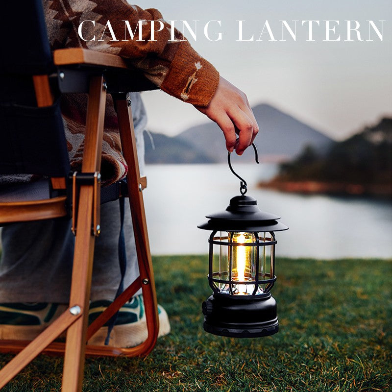 Lampa Portabila Camping, Felinar Vintage Cu Carlig, Abs, Iluminare 21 Cob Led, Intensitate Reglabila, 5W - vivimall.ro