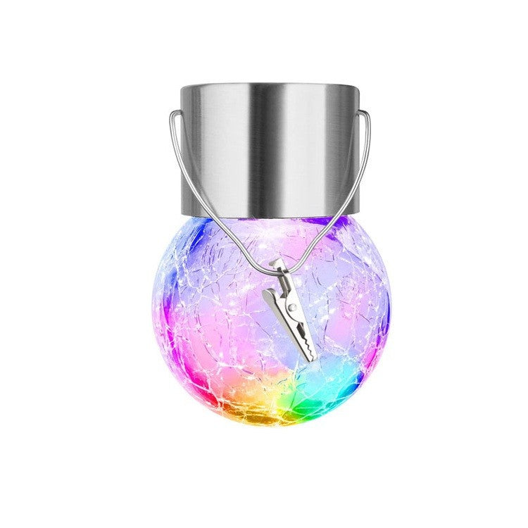 Lampa Solara Vivimall, LED, Tip Candelabru Mic, Cu Bila Din Sticla Crapata, Exterioara, Impermeabila, Iluminare 6-12 H, Multicolor