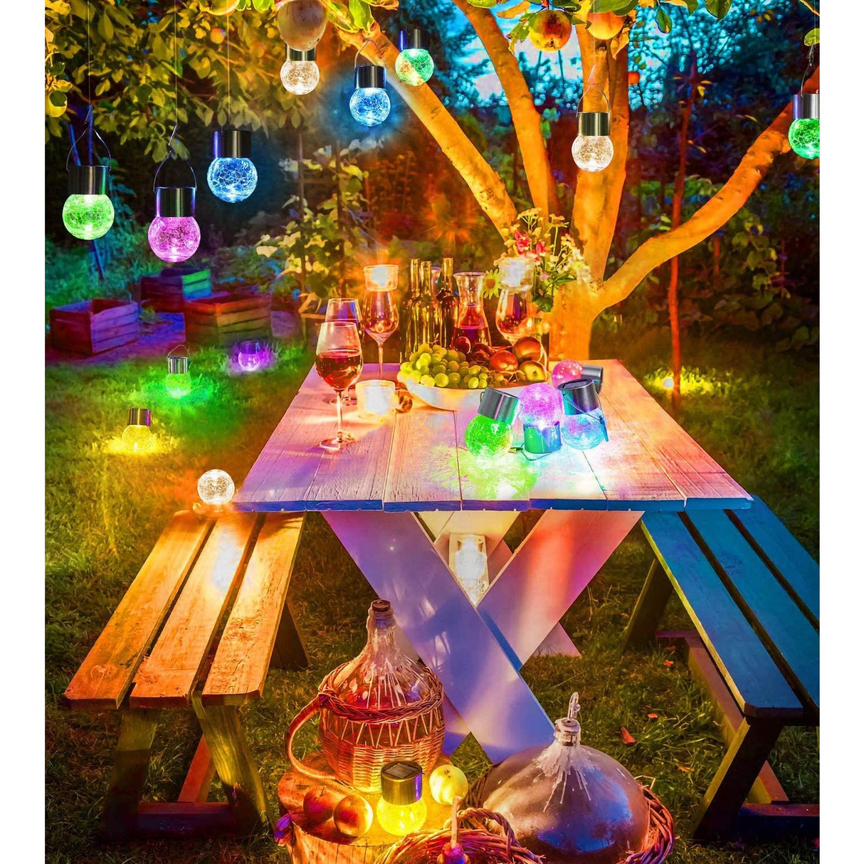 Lampa Solara Vivimall, LED, Tip Candelabru Mic, Cu Bila Din Sticla Crapata, Exterioara, Impermeabila, Iluminare 6-12 H, Multicolor