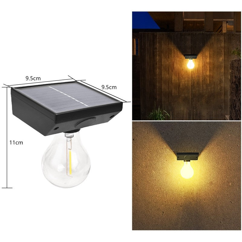 Lampa solara Vivimall, pentru exterior, tip bec, rezistenta la apa IP65, material ABS, baterie 3.7V, 1200 mah, 9.5 x 11 cm, autonomie 8 ore, senzor de miscare,  alb cald