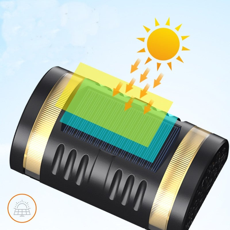 Lampă solară LED 600mAh, dimensiuni 15.1×9×6 cm, detaliu panou solar și corp ABS