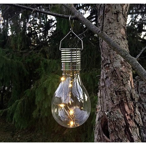 Lampa Solara LED Decorativa sub forma de Bulb, pentru exterior, suspendata, IP65, Ultron Transparent, lumina calda, Vivimall