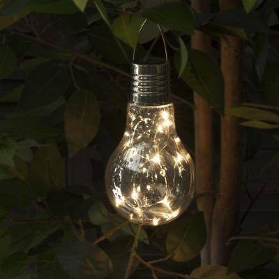 Lampa Solara LED Decorativa sub forma de Bulb, pentru exterior, suspendata, IP65, Ultron Transparent, lumina calda, Vivimall