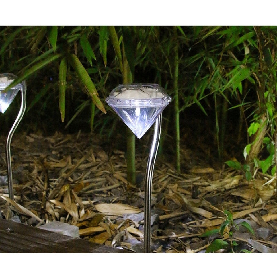 Lampa solara LED tip Diamant pentru gradina Vivimall, inaltime 30 cm, 2V, ABS, 600mAh, alb rece