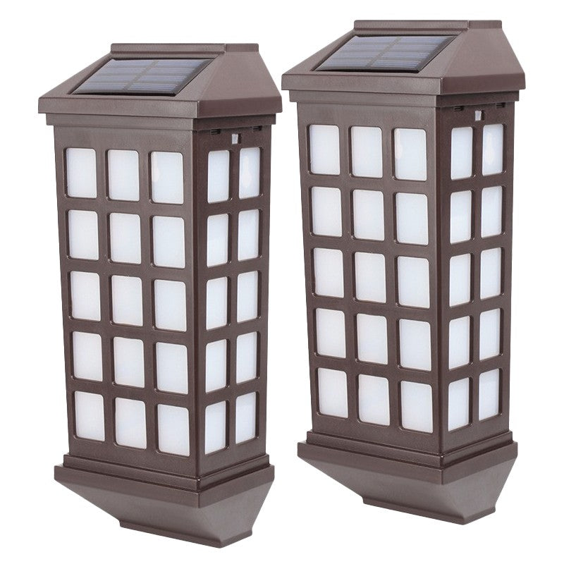 Lampa solara LED tip Felinar pentru perete Flippy, Set din 2 Buc, 23 x 9 cm, 1.2V, ABS, 600mAh, Rezistent la Apa, Tip lumina alb cald, Maro