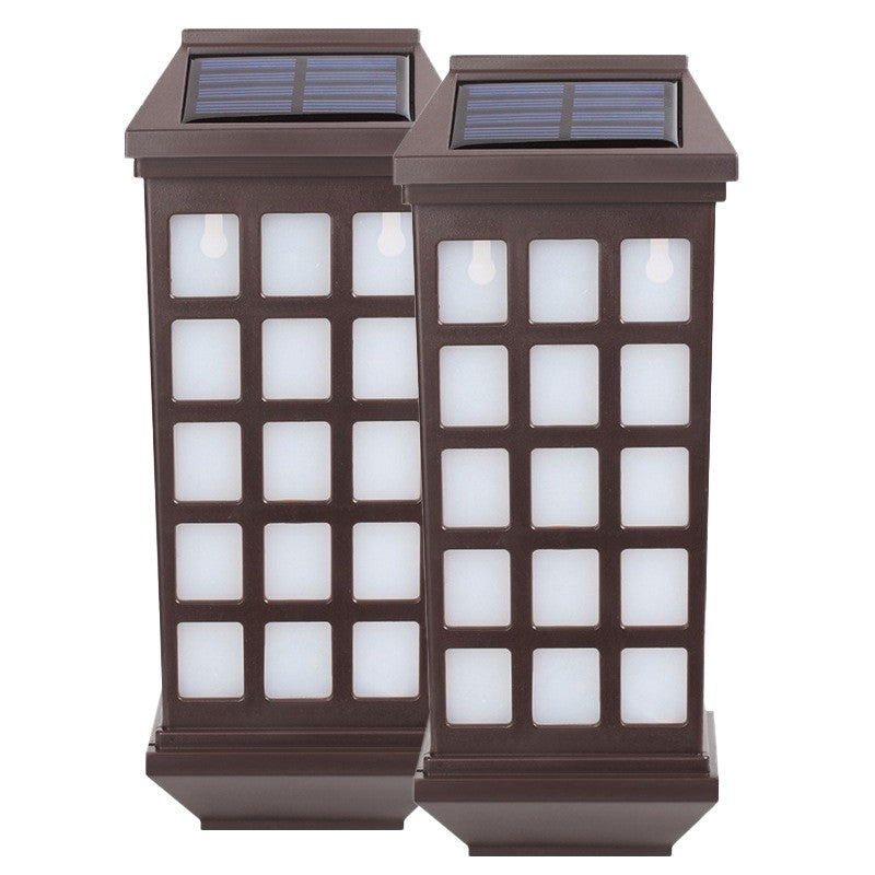 Lampa solara LED tip Felinar pentru perete Flippy, Set din 2 Buc, 23 x 9 cm, 1.2V, ABS, 600mAh, Rezistent la Apa, Tip lumina alb cald, Maro