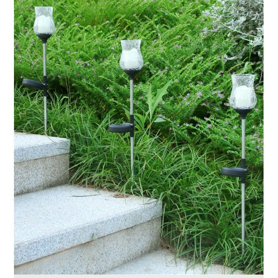 Lampa solara LED tip Lalea pentru gradina Vivimall, inaltime 55 cm,  material sticla si ABS, 2V, ABS, 600mAh, alb cald