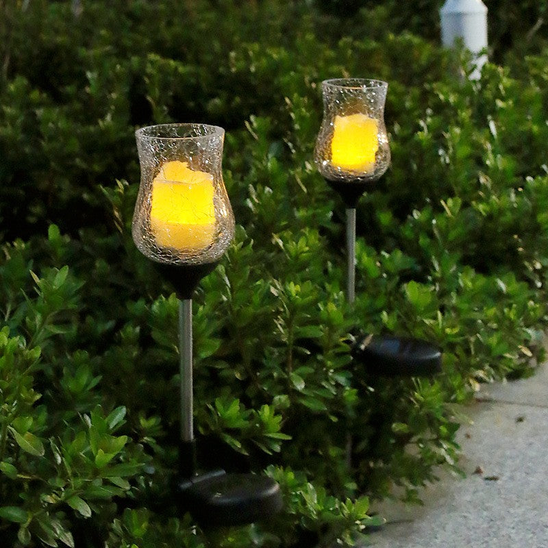 Lampa solara LED tip Lalea pentru gradina Vivimall, inaltime 55 cm,  material sticla si ABS, 2V, ABS, 600mAh, alb cald