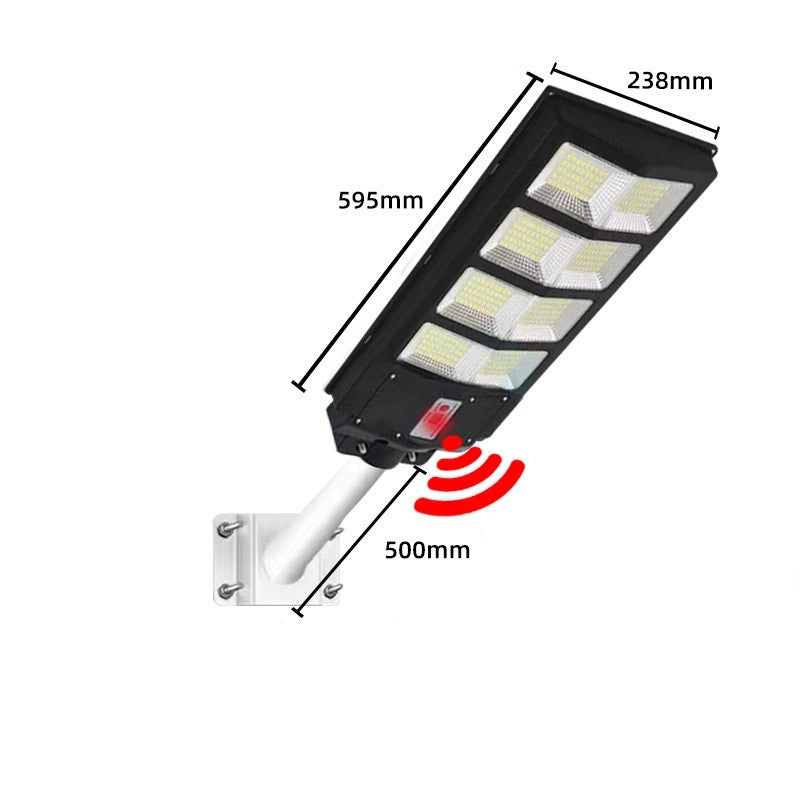 Lampa solara stradala Vivimall, cu telecomanda, senzor de miscare si lumina, suport prindere, 180 LED-uri, IP65, ABS, 10AH, 200W, temperatura culoare 6500K, 59.5x23.8x6.8 cm, autonomie 10-12 ore, negru