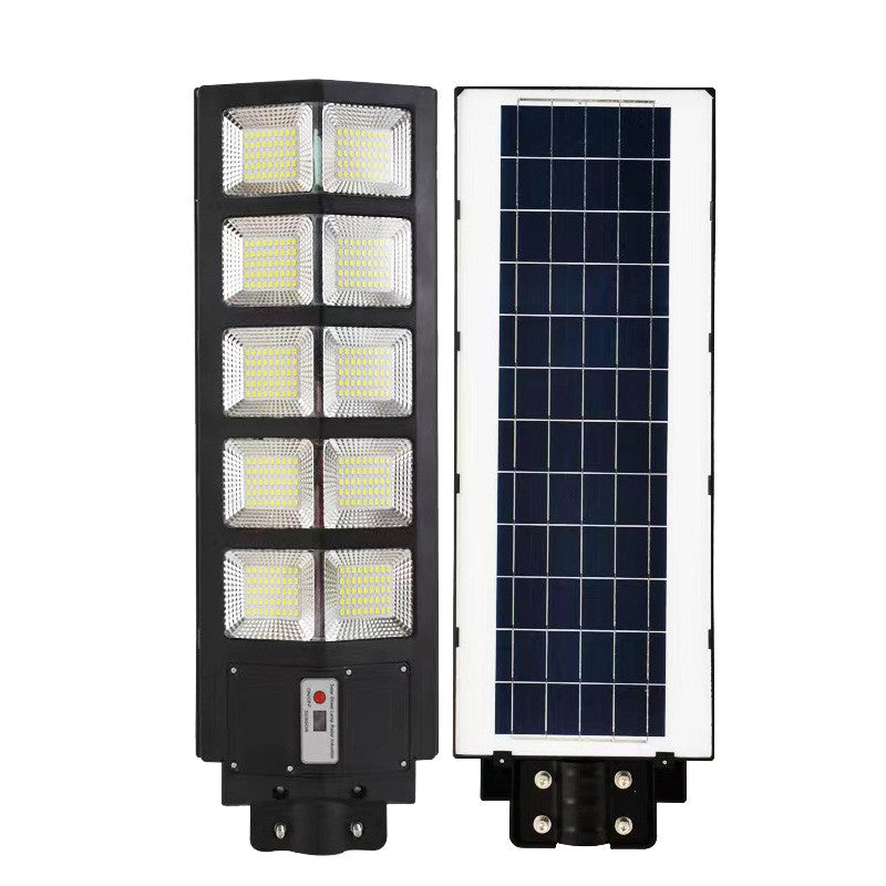 Lampa solara stradala Vivimall, cu telecomanda, senzor de miscare si lumina, suport prindere, 225 LED-uri, IP65, ABS, 15AH, 300W, temperatura culoare 6500K, 69.5x24.3x6.8 cm, autonomie 10-12 ore, negru