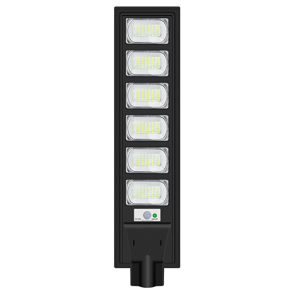 Lampa solara stradala Vivimall, cu telecomanda, senzor de miscare si lumina, suport prindere, 288 LED-uri, IP65, ABS, 15AH, 300W, temperatura culoare 6500K, 79x18.8x5 cm, autonomie 10-12 ore, negru