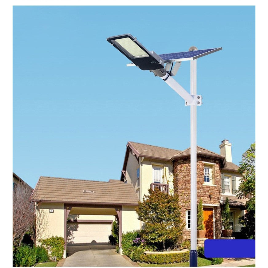 Lampa solara stradala Vivimall, pentru curte sau strada, finisaj lucios, rezistent la apa, montare prin fixare, senzor lumina, baterie de litiu, IP65, lumina rece, putere 500W, autonomie 10 ore, 49.5 x 21 x 9 cm, negru