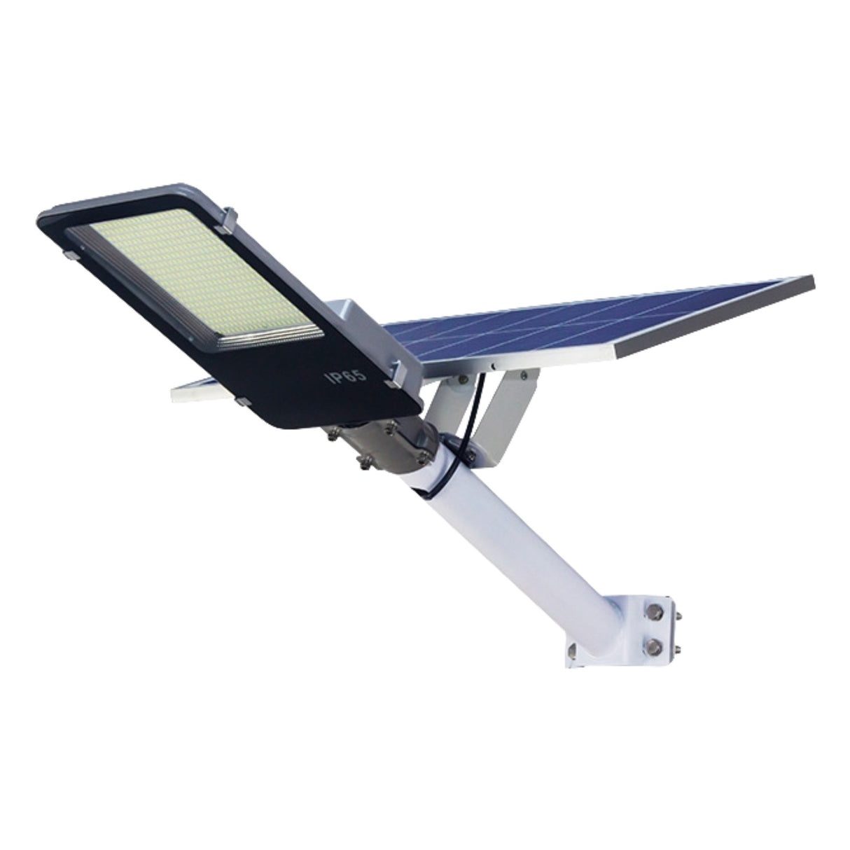 Lampa solara stradala Vivimall, pentru curte sau strada, finisaj lucios, rezistent la apa, montare prin fixare, senzor lumina, baterie de litiu, IP65, lumina rece, putere 500W, autonomie 10 ore, 49.5 x 21 x 9 cm, negru