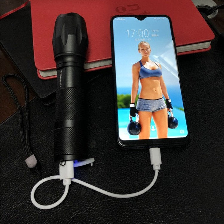 Lanterna Power Bank LED, Vivimall, Incarcare USB, Raza 300m, 5W, Model T9 Telescopic 14.7 -15.7 cm, Functie Zoom si Incarcare Telefon, Negru - vivimall.ro