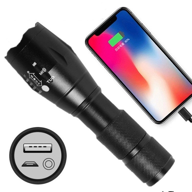 Lanterna Power Bank LED, Vivimall, Incarcare USB, Raza 300m, 5W, Model T9 Telescopic 14.7 -15.7 cm, Functie Zoom si Incarcare Telefon, Negru - vivimall.ro