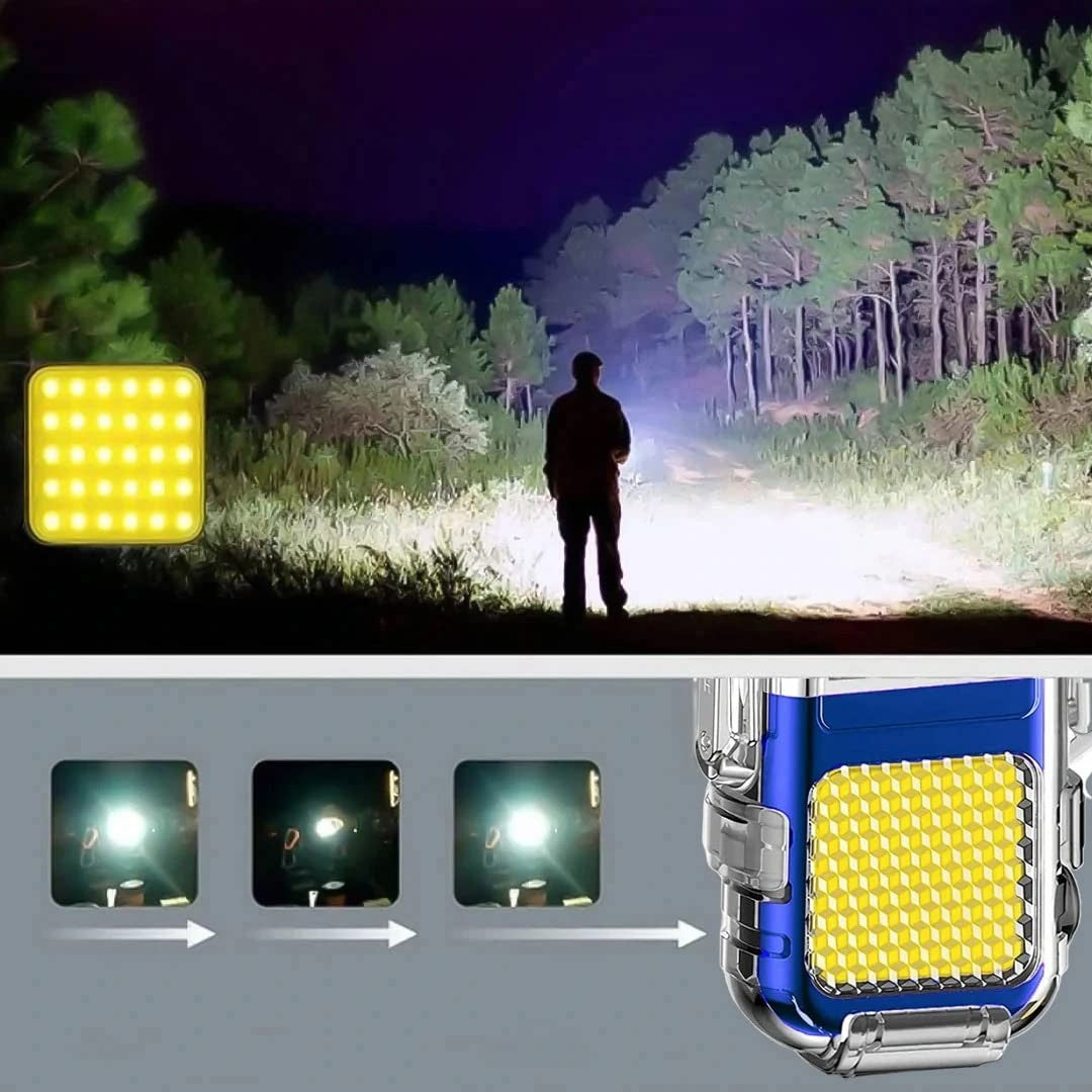 Lanterna Tip Breloc Cu Bricheta, Impermeabila, 3 Moduri Iluminare, 300 Mah, Incarcare Usb-C, Cob, Raza De Actiune 50 - 100 M